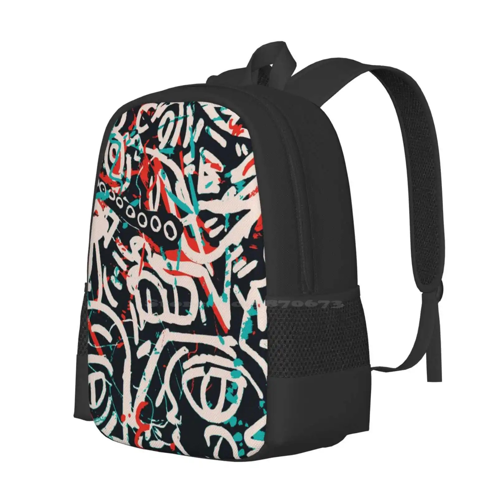 Street Art Graffiti Pattern Ink And Posca Hot Sale Backpack Fashion Bags Street Art Graffiti Posca Black Underground White Red