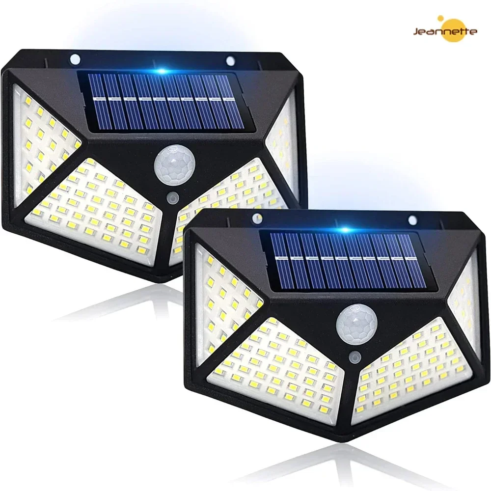 1/2PCS 100LED Solar Wall Lamp Luminous with Motion Sensor Human Induction Courtyard Outdoor Waterproof Stairs Lamp Wall Light