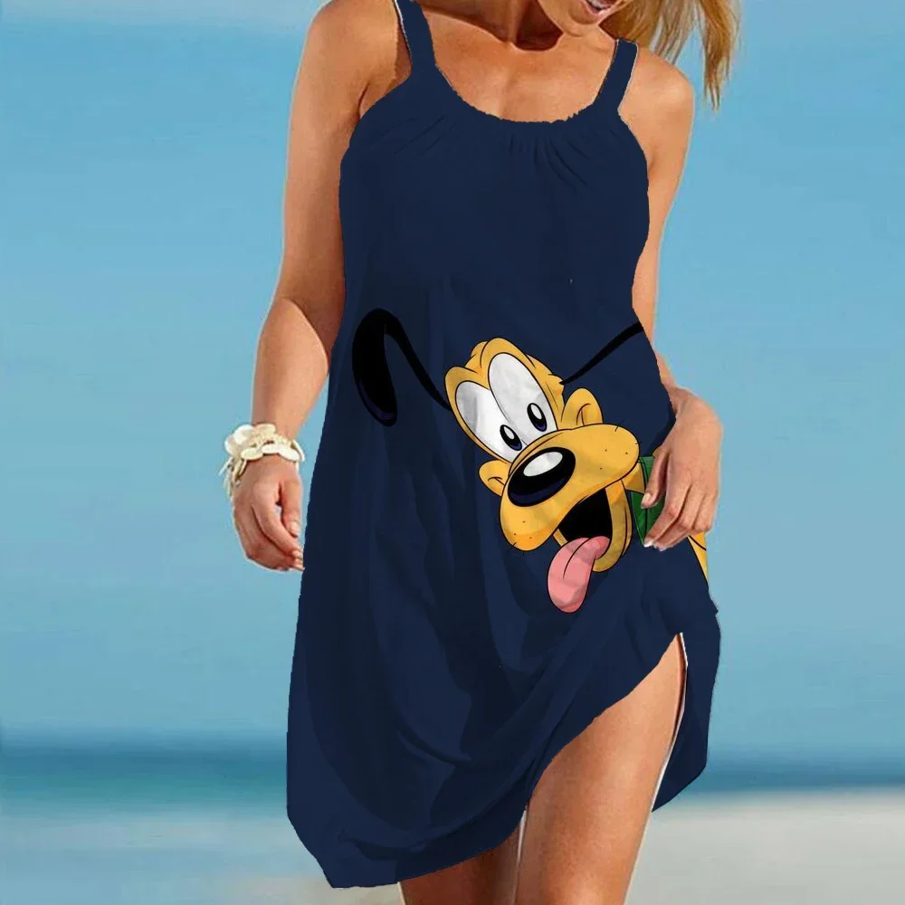 Disney Dress Minnie Mickey Women Bohemian Outing Beach Casual Sexy Mini Dress Camisole Goofy 3D Print Party Evening Dresses Boho