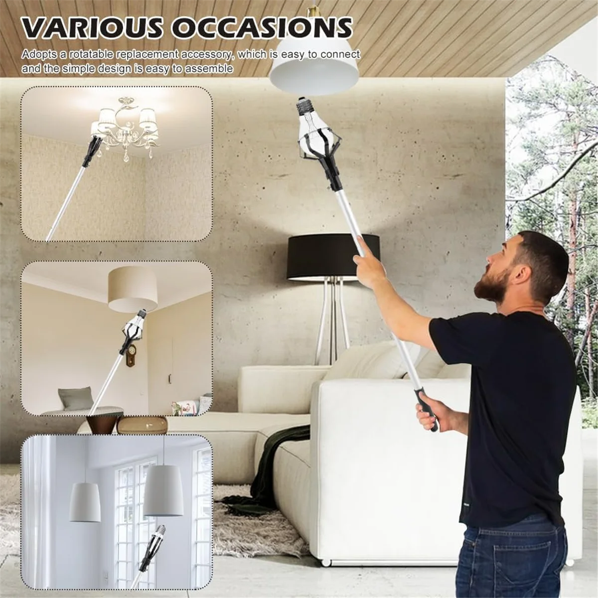 ABZV-3-13FT Assembled Light Bulb Changer for High Ceilings, Light Bulb Changer with Telescoping Pole,Baskets and Suction Cup