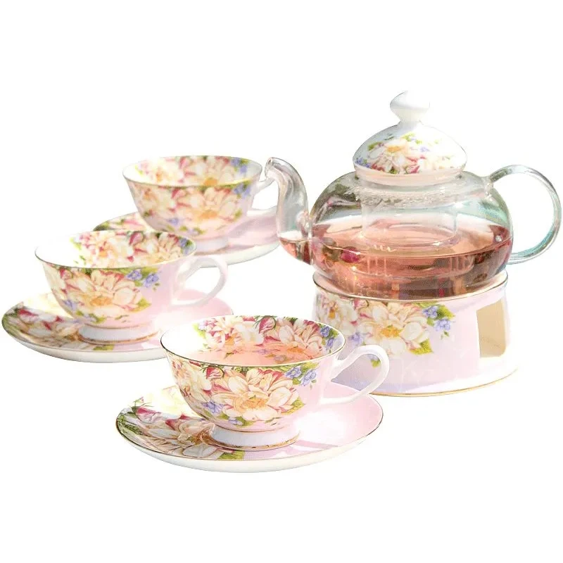 

Glass Flower Tea set, British-style Household Flower Teapot Black tea cup Ceramic Complete Afternoon Teaware set Can be heated