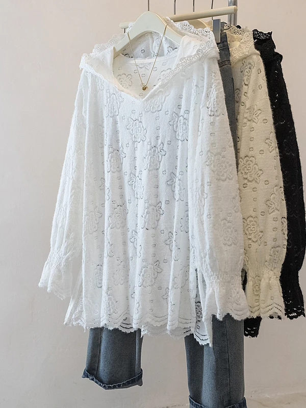 

Женская весенняя новинка: утягивающая удлиненная кофта-худи больших размеров с кружевными цветами и длинными рукавами, скрывающая живот