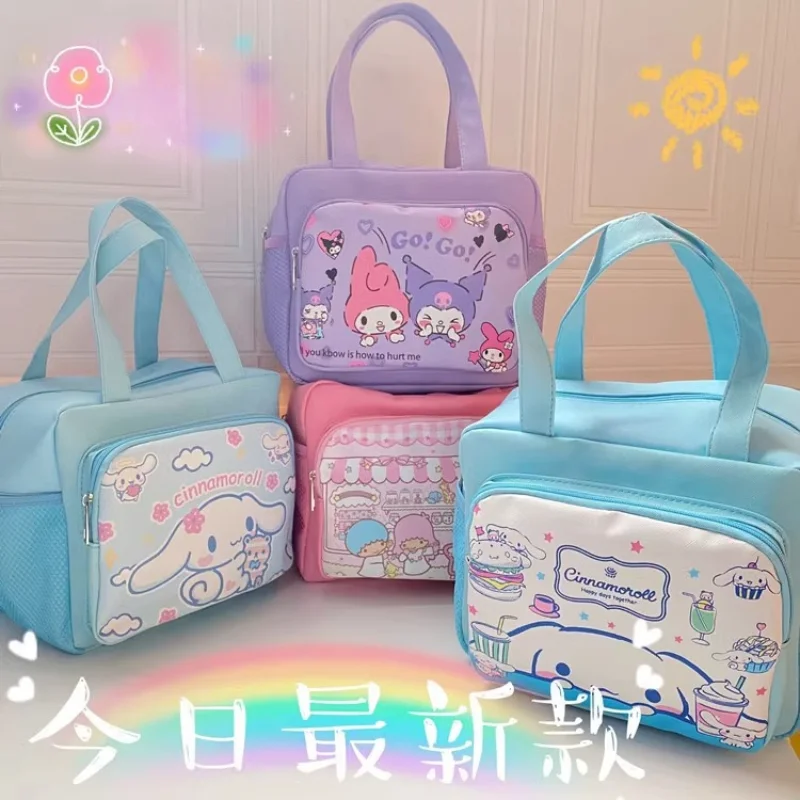 Sanrio kartun genggam multi-saku Kuromi Cinnamoroll tas kotak makan siang portabel keluar-going tas kotak makan siang kapasitas besar