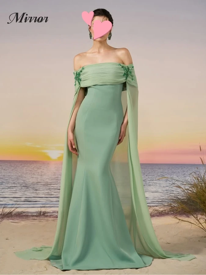 미러 드레스 우아한 빈티지 달콤한 그린 머메이드 비즈 쉬폰 새로운 맞춤형 공식 행사 프롬 드레스 이브닝 파티 가운