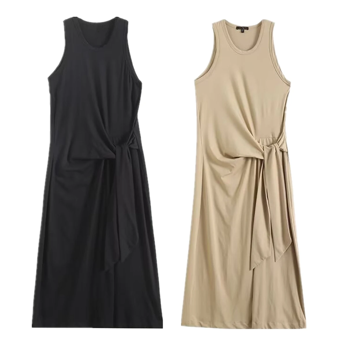 

Dave&Di French Elegant Minimalist Retro Wrapped Pleated Sleeveless Dress Women Slim Fit Dress Women Vestidos For Summer