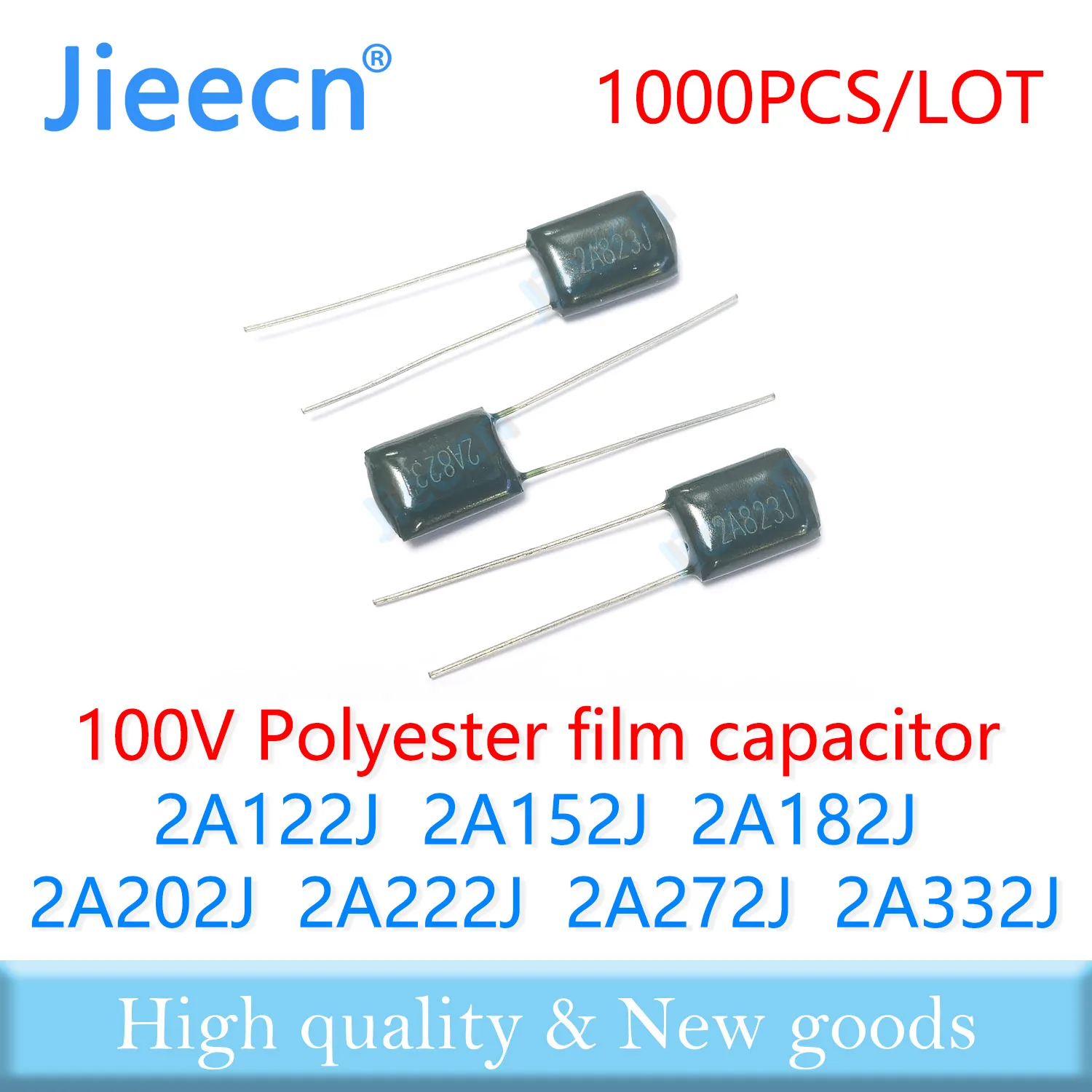 1000PCS 100V 2A122J 2A152J 2A182J 2A202J 2A222J 2A272J 2A332J 1.2NF 1.5NF 1.8NF 2NF 2.2NF 2.7NF 3.3NF Polyester film capacitor