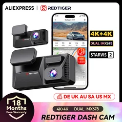 REDTIGER F77 Dashcam Front and Rear 4K+4K HDR Dual Dash Cam STARVIS 2 Night Vision Voice Control Built-in 128G 5.8Ghz WiFi