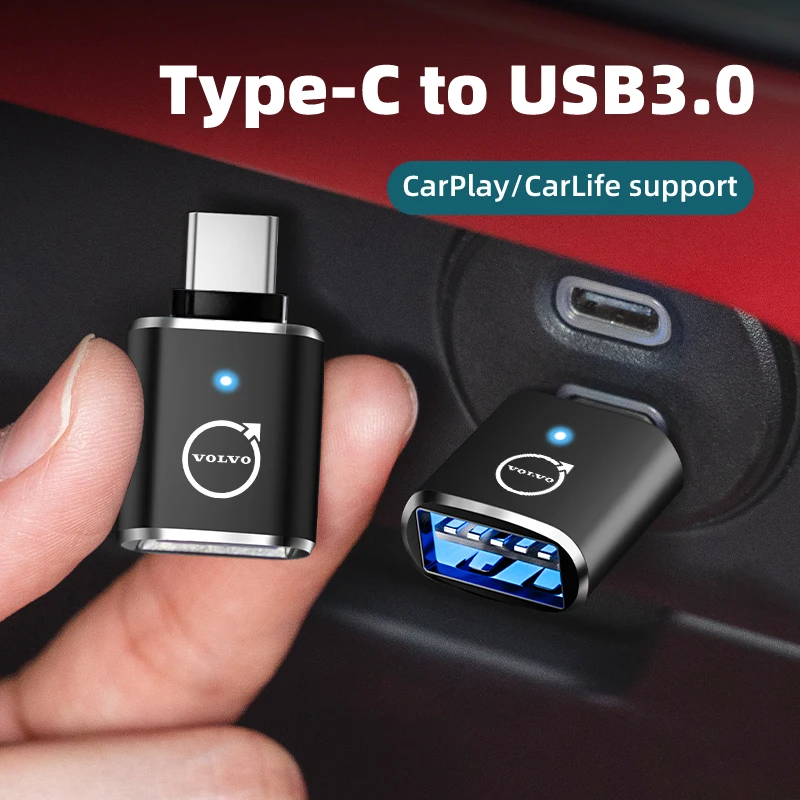 Car Type-C to USB 3.0 Lighting Adaptors For Volvo T6 S80 S90 V40 V50 V60 V70 V90 XC40 XC60 XC70 XC90