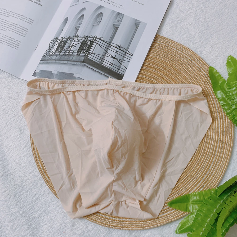 Mannen Ijs Zijde Ademende Zweetslips Comfortabele Onderbroek Sexy Groot Scrotum Zakje Slipje Erotisch Ondergoed Effen Lingerie