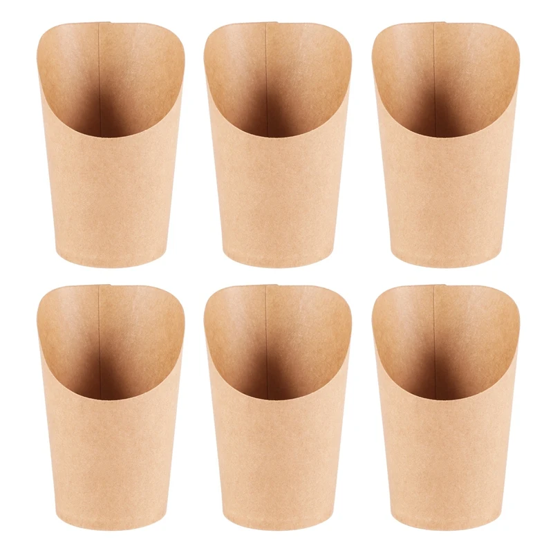 100Pcs Disposal Take-Out Dessert Supplies Baking Cakes Egg Puff French Fries Chips Snacks Kraft Paper Cups Holder, 300Ml (Brown)
