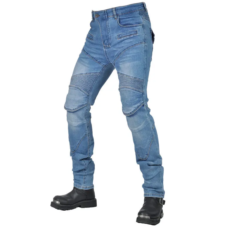 Pantalones vaqueros de motocicleta para hombre, Protector de silicona desmontable, color gris negro, azul, moda informal, cuatro estaciones