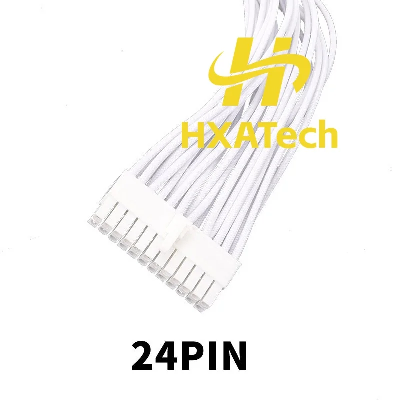 HXATech -White Briaded net 18+10-Pin To 24-Pin ATX Power Supply Cable For Corsair RM1000x RM850X RM750X SF600 SF750