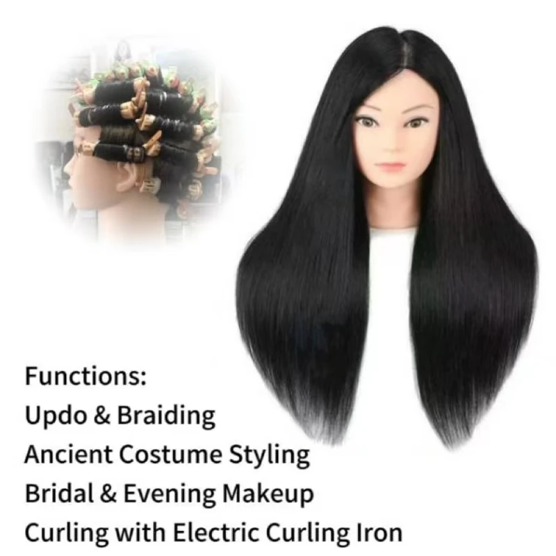 

Манекен-голова для парикмахеров с 80% натуральными волосами для профессиональной тренировки, укладки, горячей завивки и выпрямления.