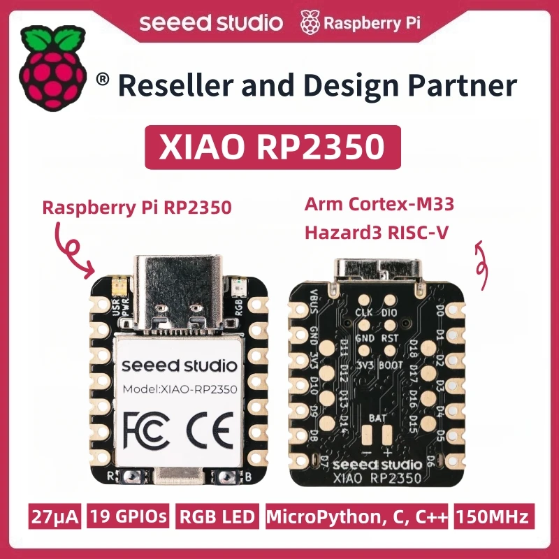 RP2350 XIAO - Raspberry Pi RP2350, RP2040, ESP32C3, ESP32C6, MicroPython-Ready, 520kB SRAM,19 GPIOs,27μA,Onboard RGB LED