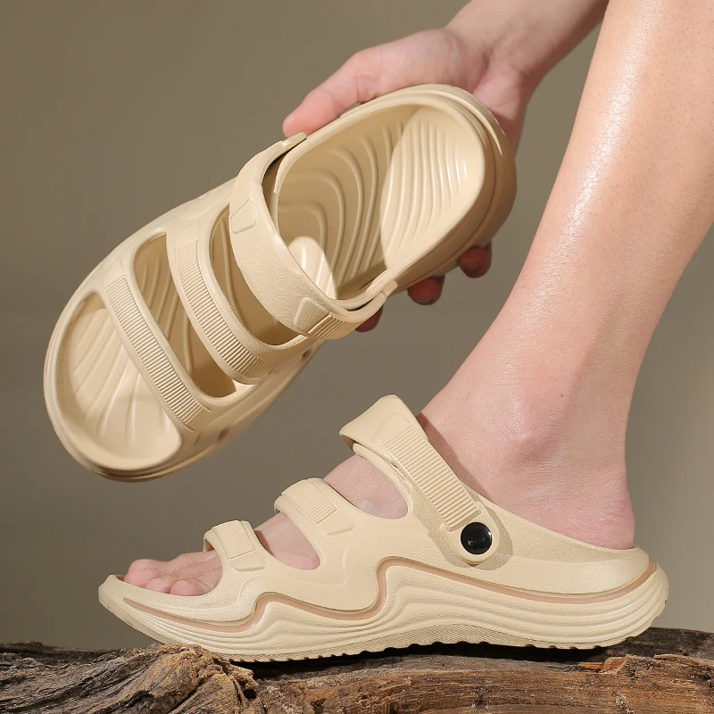 

Модные удобные легкие однотонные пляжные мужские туфли, новинка лета 202, мужские повседневные сандалии с толстой подошвой, домашние нескользящие тапочки 44