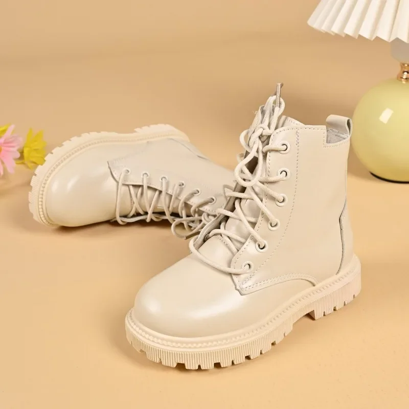 

Детские полусапожки с круглым носком, однотонные модные кожаные ботинки для девочек, мягкие осенне-зимние новые детские ботильоны на осень-зиму 202, универсальные