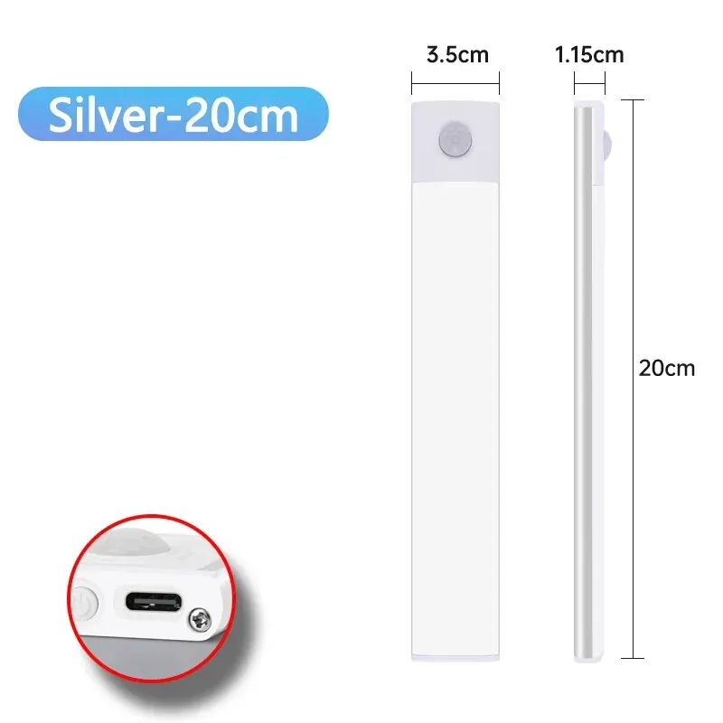 LED-Schrank leuchte USB Typ C wiederauf ladbare Bewegungs sensor LED-Lampe für Küchen schrank Schrank beleuchtung 20cm/30cm/40cm/50cm/60cm