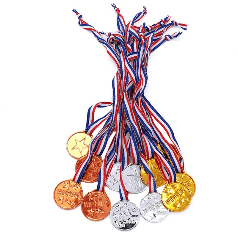 1 Pc Award Medals Children Gold Plastic Winners Medals Sports Day Party Bag Prize Awards Toys Safe Eco- Friendly ABS Material