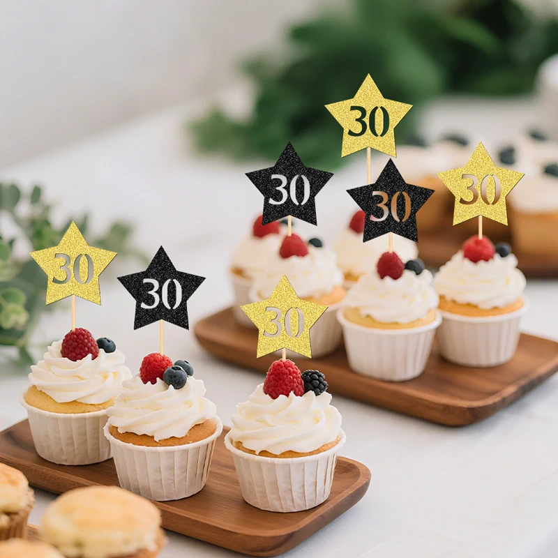 YOMDID 24 Stück 50th/40th/30th Kuchendeckel, Stern-Design, Cupcake-Topper, Picks für Geburtstage, Hochzeiten, Jubiläen, Kuchendekoration – Detail 7