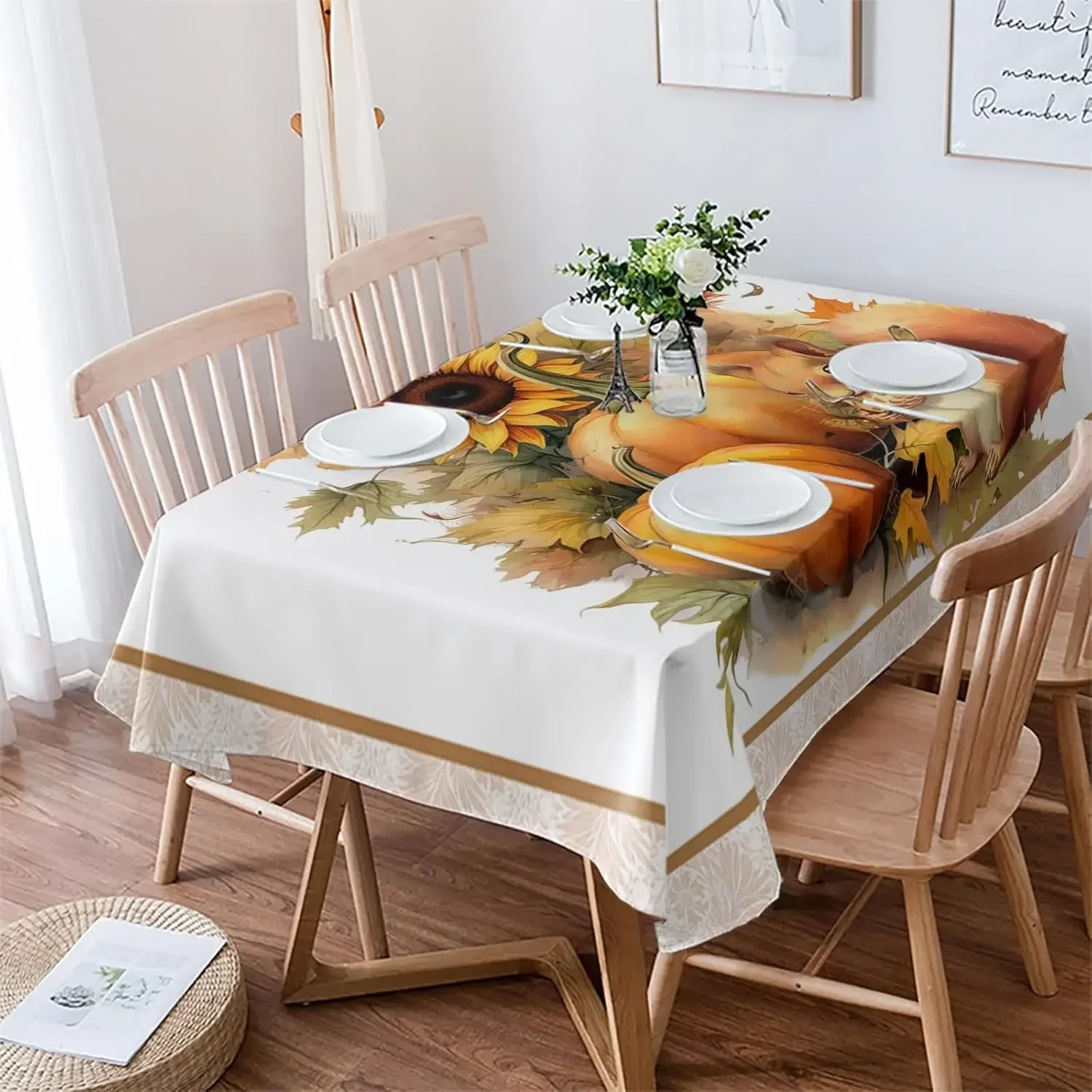 Table Decor Fall Squirrel Pumpkin Maple Leaf Waterproof Tablecloth Farmhouse Kitchen Dining Tablecloth Holiday Party Decor