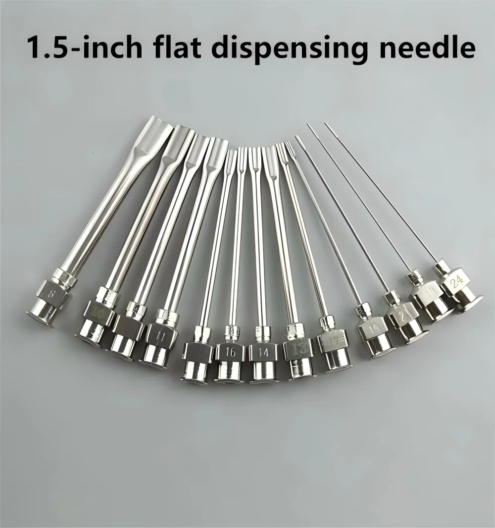 1.5 inch flat metal injection needle, stainless steel injection needle, flat point rubber hose needle, dispensing accessories