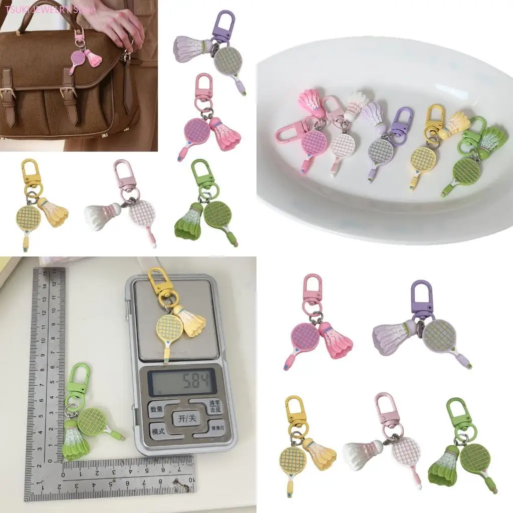 62KE Motivational Sports Keychain Colorful Badminton Design Lightweight Resin Craft Multi Purpose Bag Charm For Daily Use