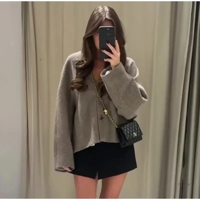 Elegant Women's Jacket Loose Double-breasted Long-sleeved Pocket Women's Jacket Jacket