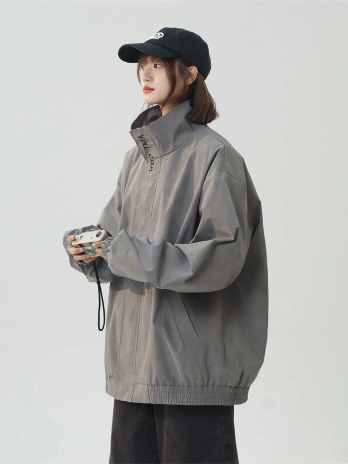 

American Vibe Embroidered Jaet Men's Trendy Oversized Sportswear Polyester Long Sve Stand Collar Dyed-In-The-Weave Outer...