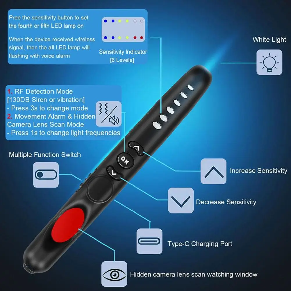 كاشفات الكاميرا الخفية جهاز RF المخفي GPS Rf الماسح الضوئي للإشارة اللاسلكية للفنادق والمكتب المنزلي والسيارة
