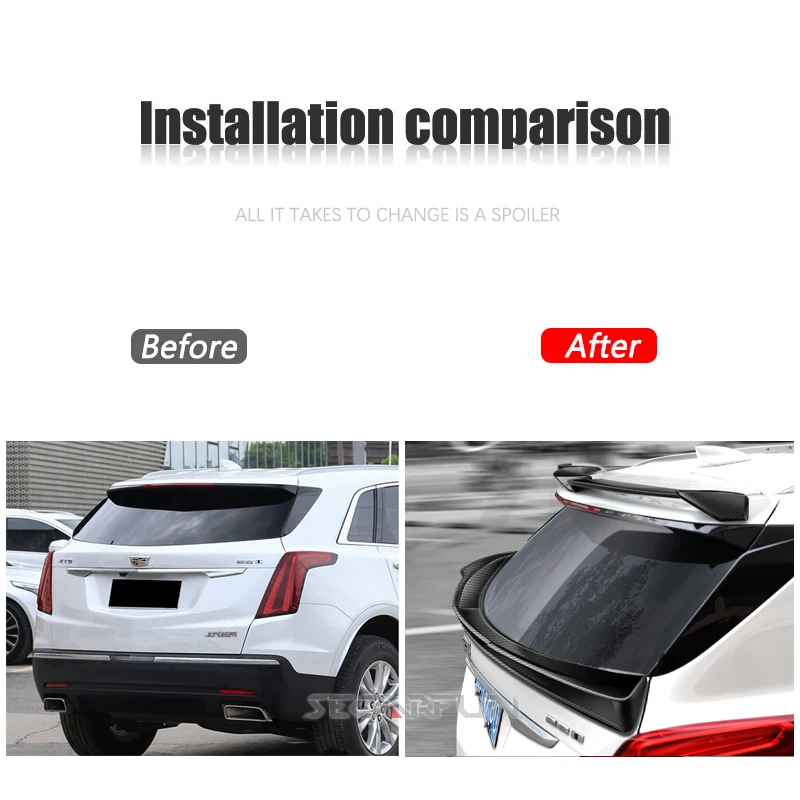 For Cadillac XT5 Spoiler Car Rear Trunk Roof Extensio Cover Trim Carbon Fiber Pattern Spoilers 2016-2022 Cadillac Accessories