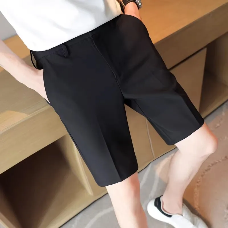 

Men's Busin Casual Straight Leg Pants Summer Thin Five-Quarter ort Trousers CleanFit Polyester Teenagers Faionable