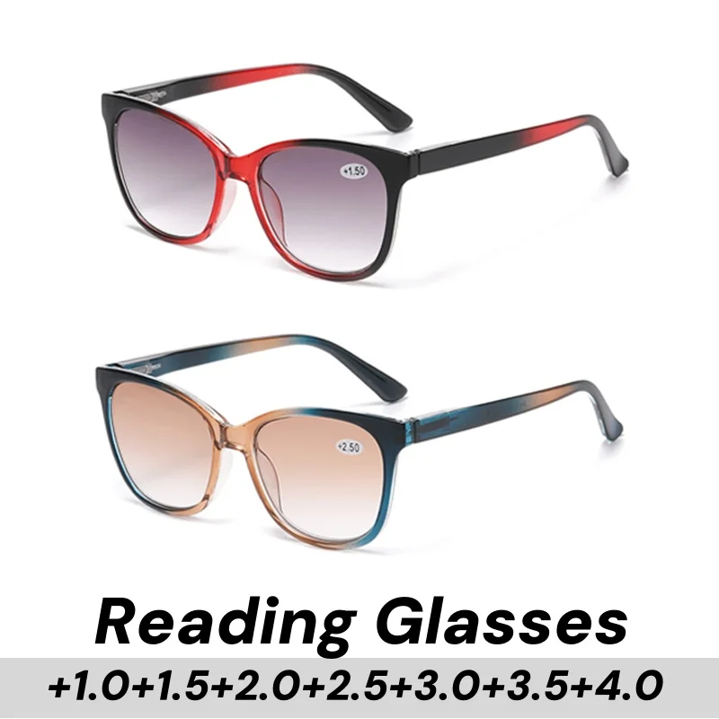 

Neutral Fashion Cat Eye Reading Glasses Gradient Color Presbyopia Glasses for Women Retro Large Frame Anti Blue Light Eyewear