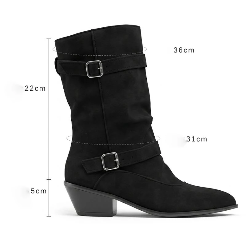 ORCHA LISA Khaki Womens Half Lower Leg Shoes Sharp Toe 5cm Sturdy Heel Pull On Velvet Extended 45 46 47 48 49 50 Booties