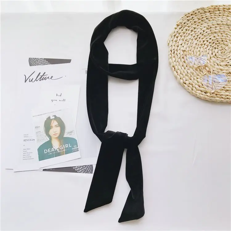Bufanda larga fina de satén de terciopelo para mujer, cinturón de cintura de Color puro, correa para bolso, banda para el pelo, Briti Sle decorativo, Rectangular, primavera Su...