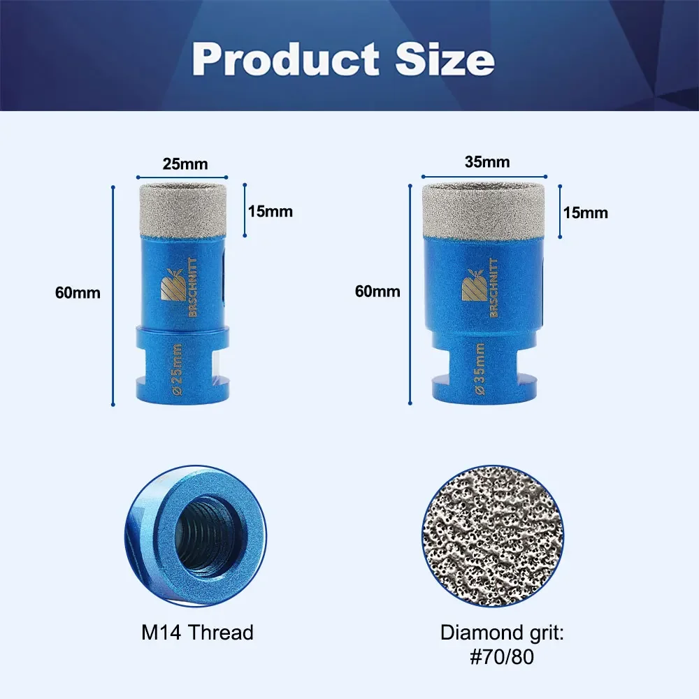 BRSCHNITT Glass Drill Bit 25/35mm Diameter M14 Thread for Glass Bottle Tile Marble Ceramic Hole Saw Core Bit