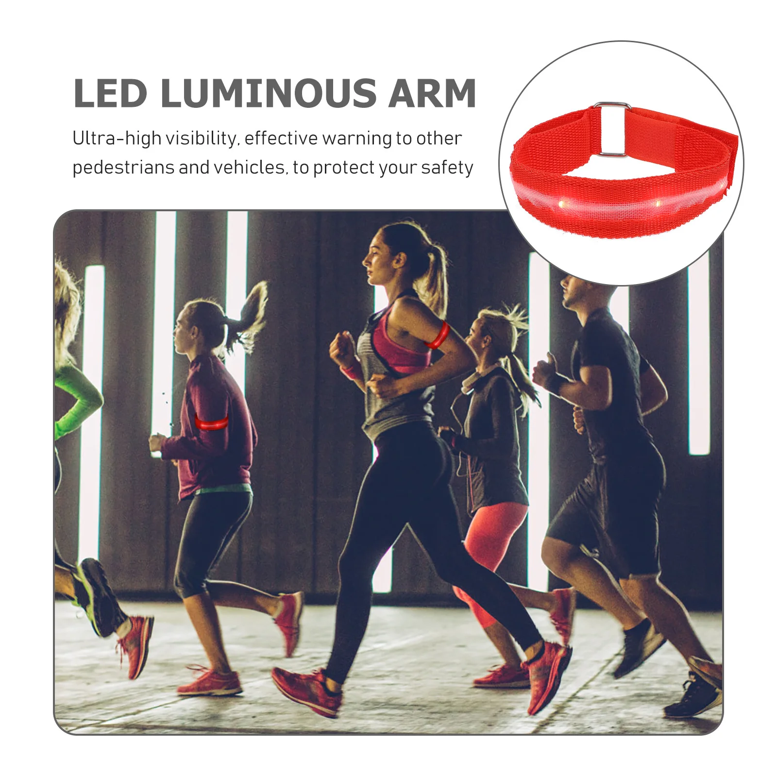 

1pc Glowing Armbands Red High Grade Nylon Reusable Lightweight Adjustable Safety Wristband For Night Running Cycling Outdoor