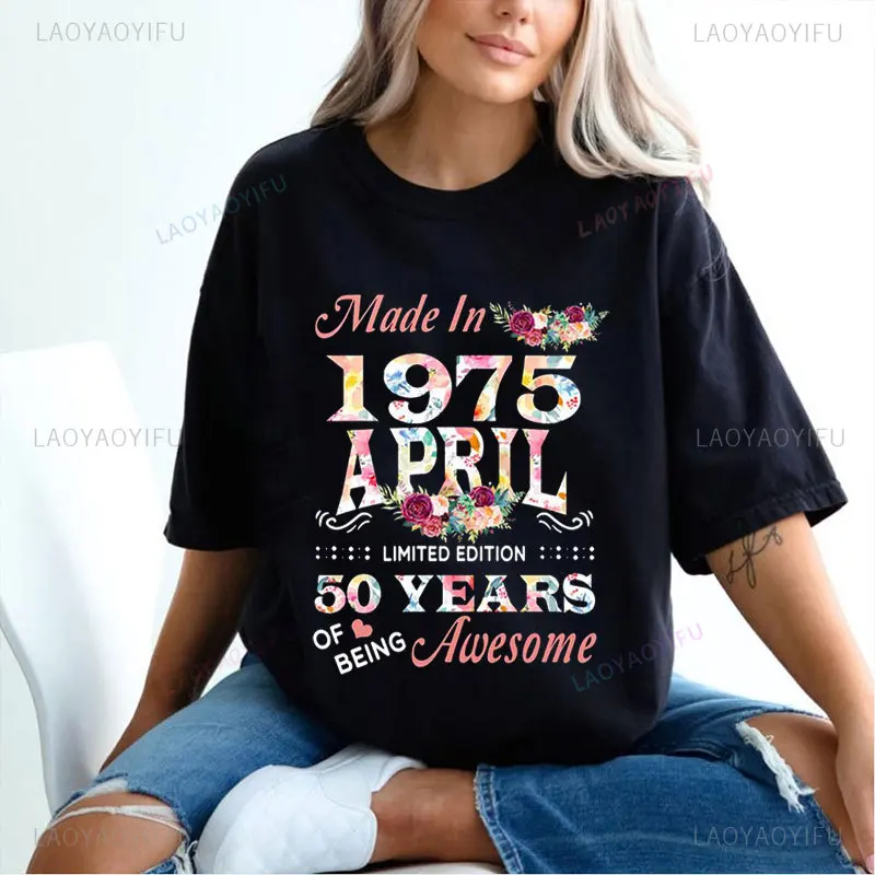 Retro 50s Style Birthday Year Tshirt Classic Vintage Born in 1975 Men Women FashionT Shirt Unisex Streetwear Comfort Summer Tee