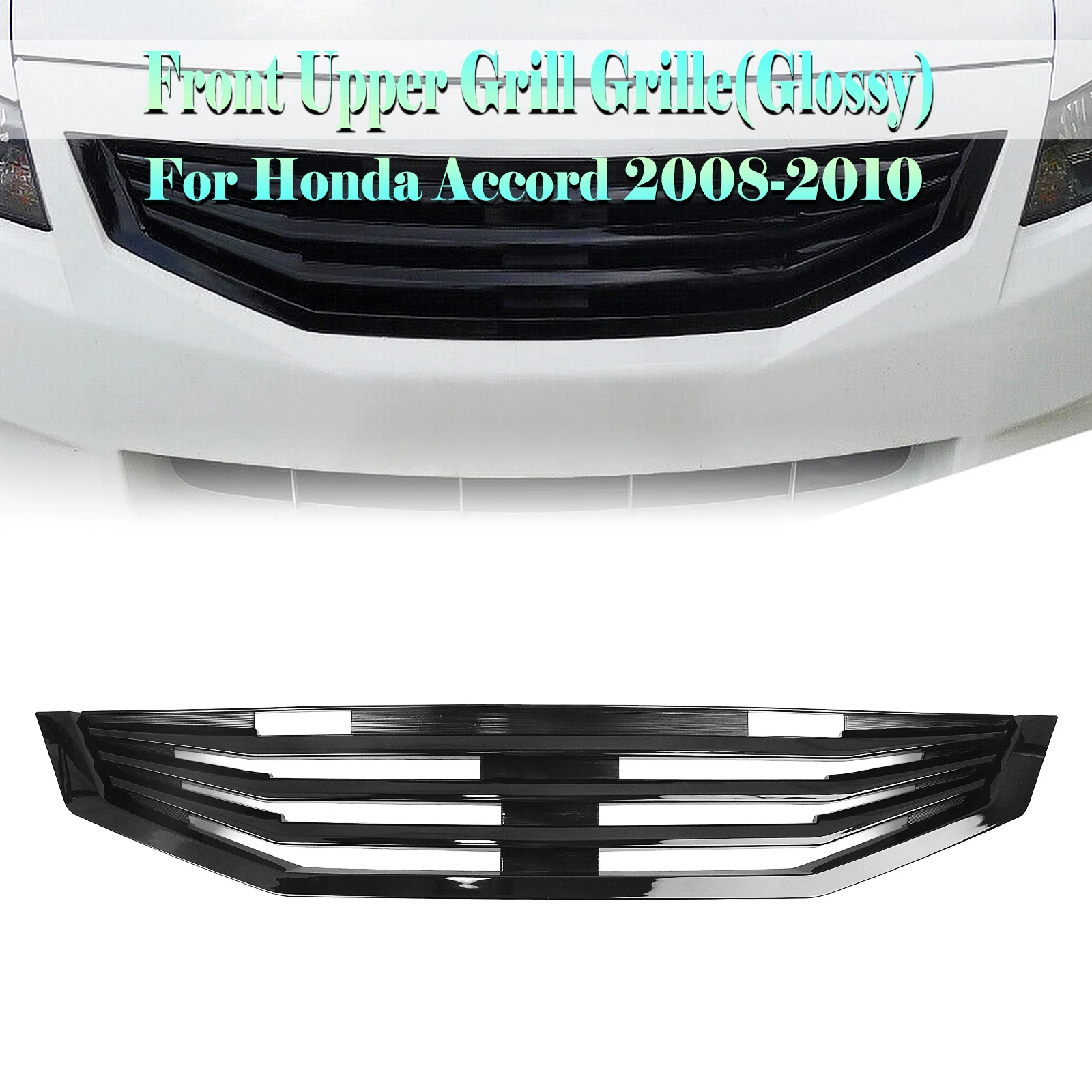 

For Honda Accord 2 Door Coupe 2008 2009 2010 Front Grille Grill Gloss Black/Carbon Fiber Look Car Upper Bumper Hood Mesh Grid