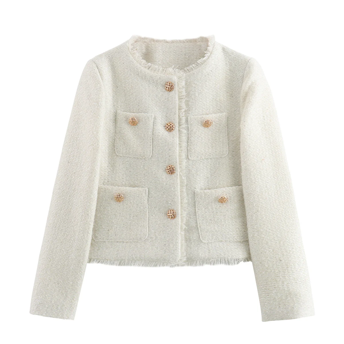 

Fashion Women Wool Blend Tweed Coat Stylish Long Sleeve Button Up Jacket Casual Chic Outerwear for Office Daily Wear