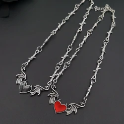 Aesthetic Goth Devil Heart Barbed Wire Choker Necklace Punk Hip Hop Jewelry Y2K Vampire Little Thorns Chain Choker Gift