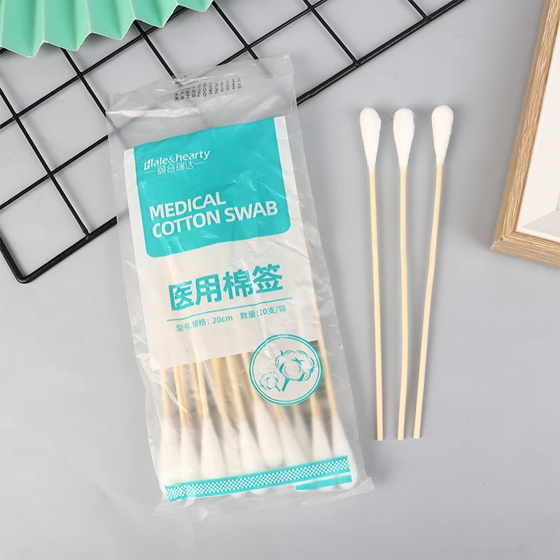 20pcs Women Beauty Makeup Cotton Swab Big Head Buds Make Up Wood Sticks Nose Ears Cleaning Health Care 20cm