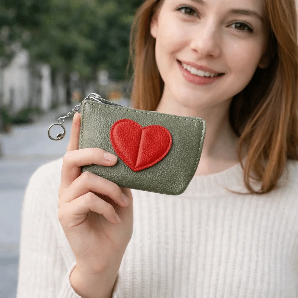 

Exquisite Mini Love Heart Coin Purse Multifunction PU Leather Key Wallet Zipper Keychain Jewelry Storage Bag Women
