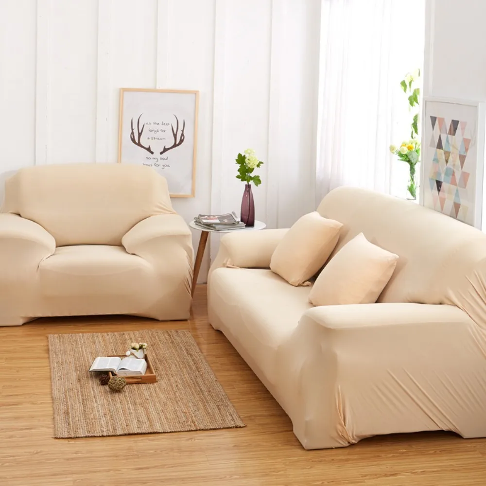 Elastic Solid Color 3 Seater Sofa Cover Extendable Dustproof Sofaslip Washable All-inclusive Stretch Couch Cover Living Room