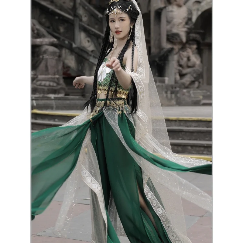 Dunhuang Hanfu cos กระโปรงนักเต้นปรับปรุงชุดเดรสเต้นรำ Chinoiserie Desert ชุดการแสดงเจ้าหญิงจีน