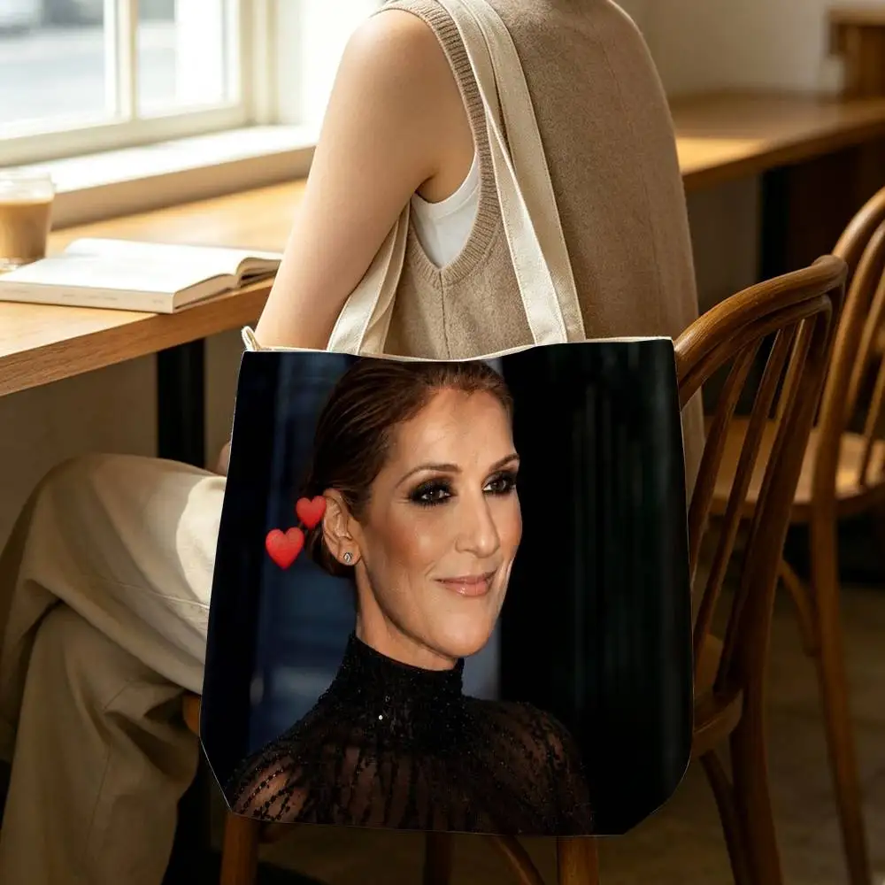 C-C-Celine D-Dion-Canada-Singer Tote Bag for Women Reusable Shopping Tote Bag Zippered Shoulder Bags Print