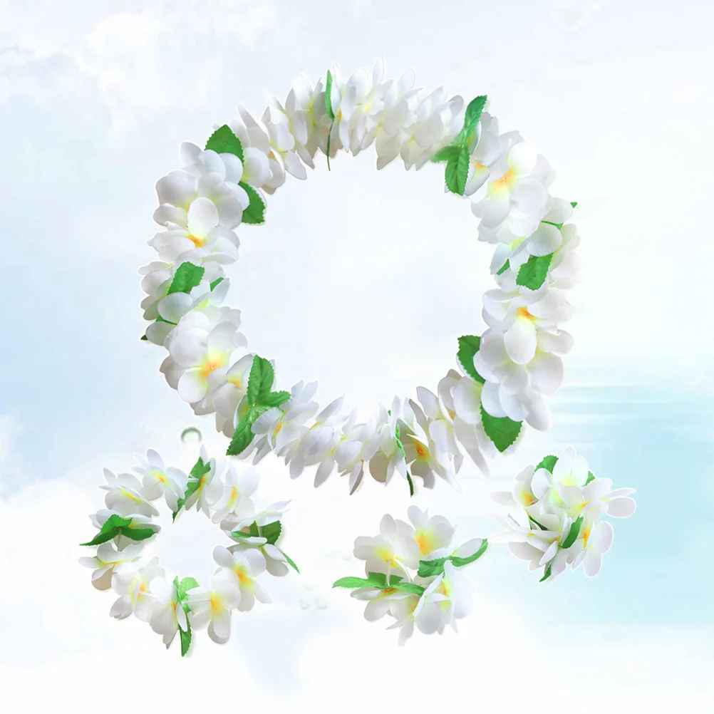 

4 Pcs Wristband Wreath Four Piece Set Banquet Wreaths Beach Decorations Garlands Hawaiian Flower Bracelets