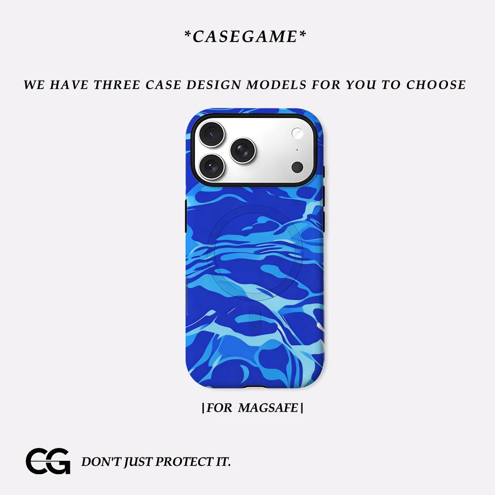 Casegame Matte Bumper for Magsafe Case for IPhone 17 16 15 14 Plus 13 Pro Max Shockproof Hard PC Ocean Water Ripple Cover