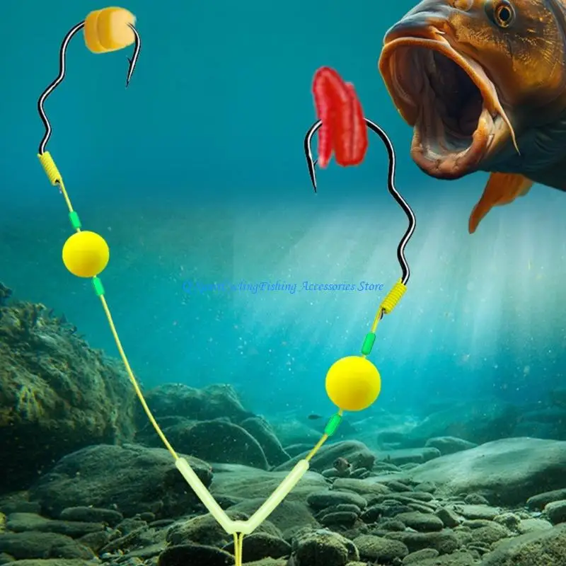  Double Hook Fishing Hair Rigs Hook Dynamic Buoyances Fishing Hook Fish Attracting Dynamic Temperature Action