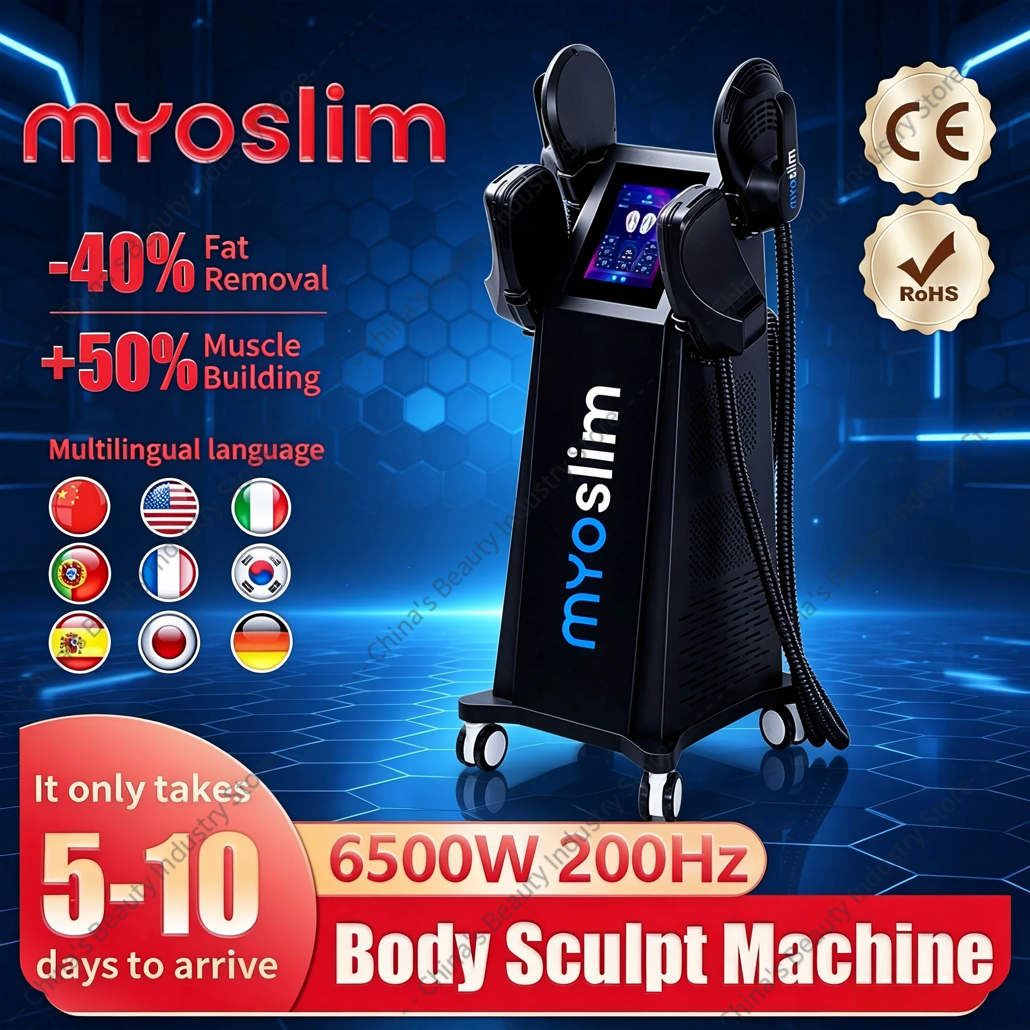 MYOslim 6500W Professional EMS Body Sculpt Machine for Beauty Salon Spa Fat Reduction Muscle Building Waist Hip Lift Equipment