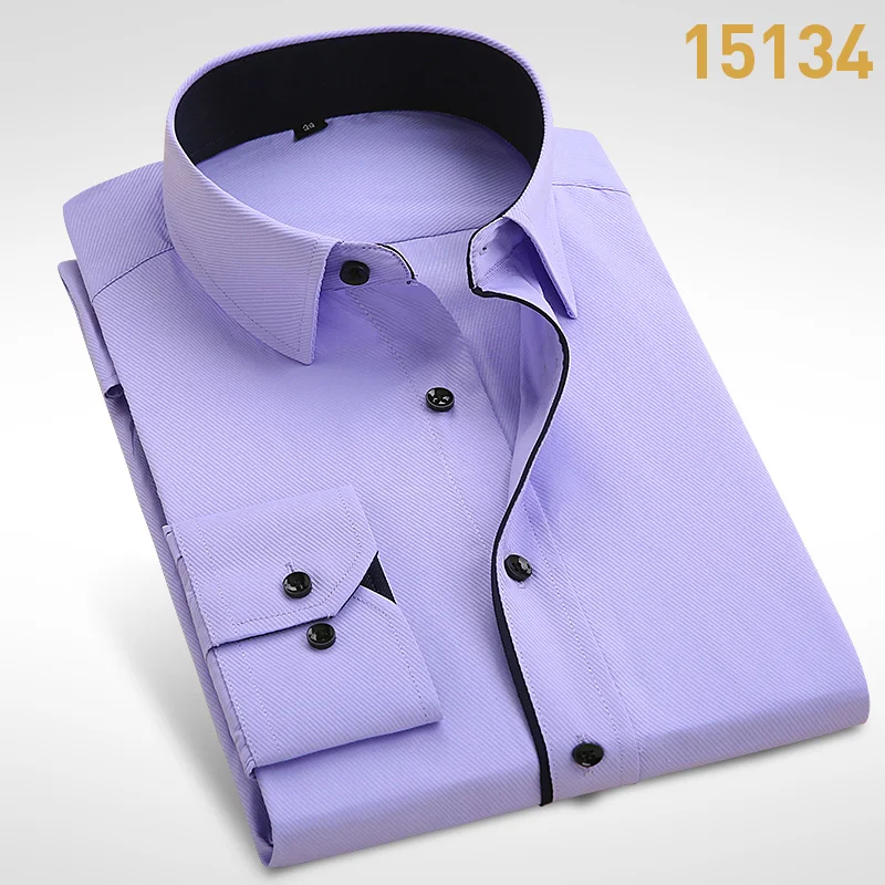 2024 New Men\'s Shirt Long sleeved Slim Fit White Comfortable and Breathable Business Casual Solid Color Formal Shirt